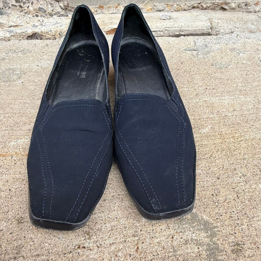 Rangoni Wedge Loafers Square Toe Vintage Italian Womens 7 B Navy Blue